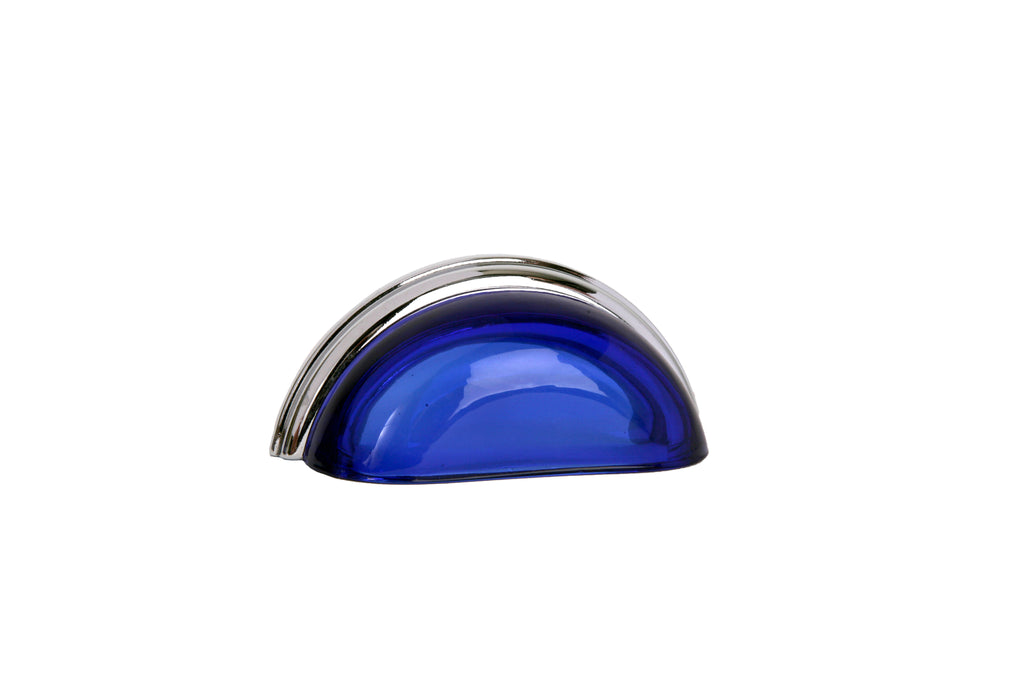 Glass Bin Pull by Lew's Hardware - 3" - Polished Chrome - Transparent Cobalt - New York Hardware