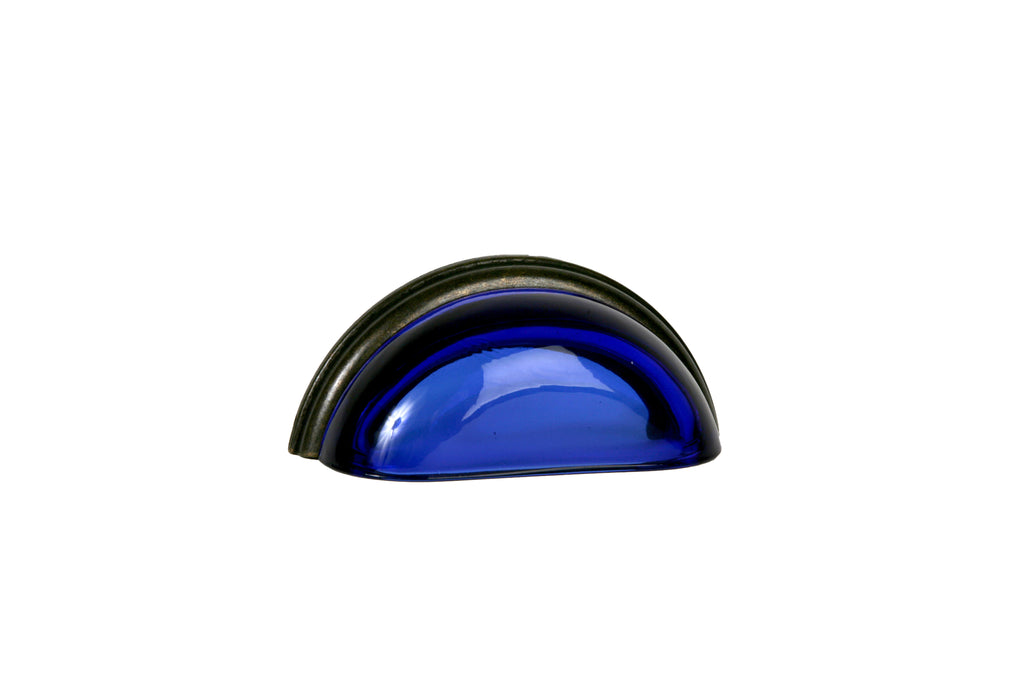 Glass Bin Pull by Lew's Hardware - 3" - Oil-rubbed Bronze - Transparent Cobalt - New York Hardware