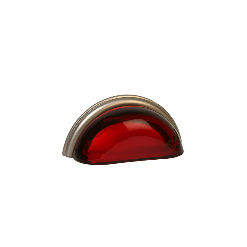 Glass Bin Pull by Lew's Hardware - 3" - Brushed Nickel - Transparent Ruby Red - New York Hardware