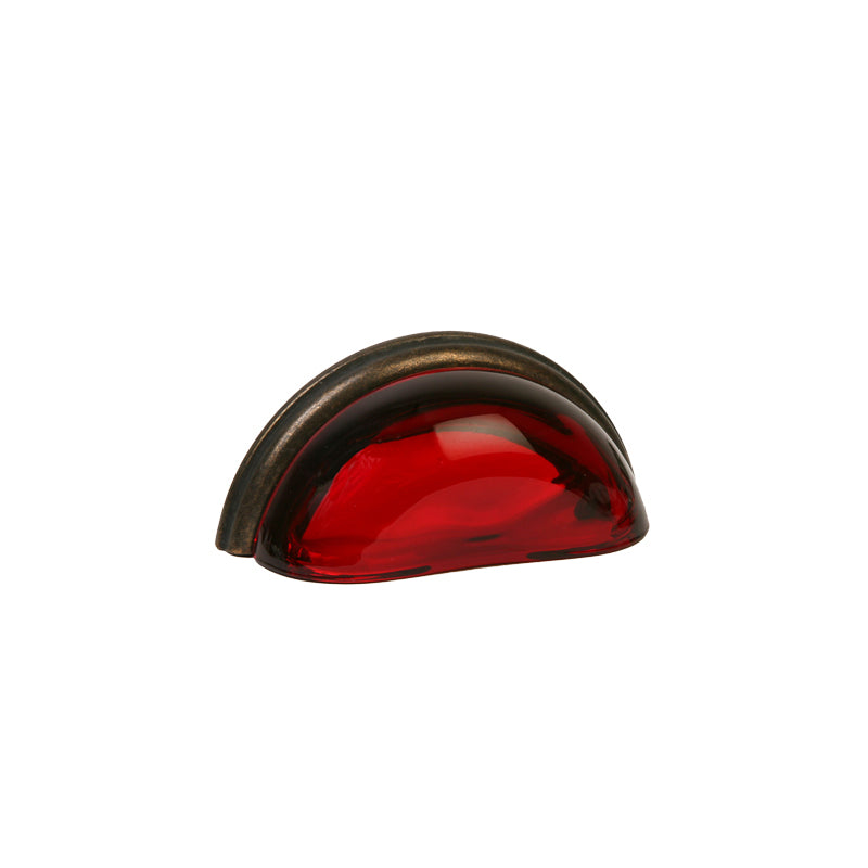 Glass Bin Pull by Lew's Hardware - 3" - Oil-rubbed Bronze - Transparent Ruby Red - New York Hardware