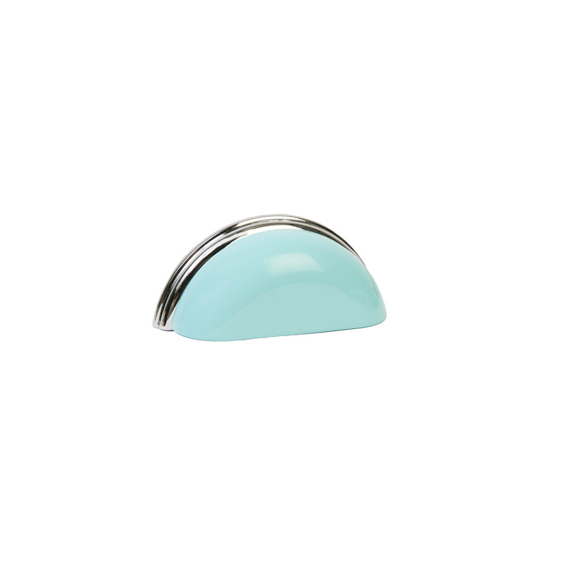 Metal Bin Pull by Lew's Hardware - 3" - Polished Chrome - Robin's Egg Blue - New York Hardware