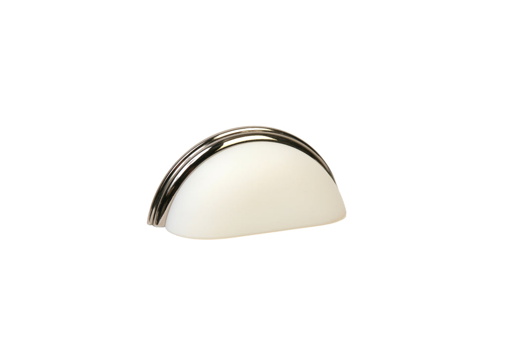 Glass Bin Pull by Lew's Hardware - 3" - Polished Nickel - Frosted White - New York Hardware