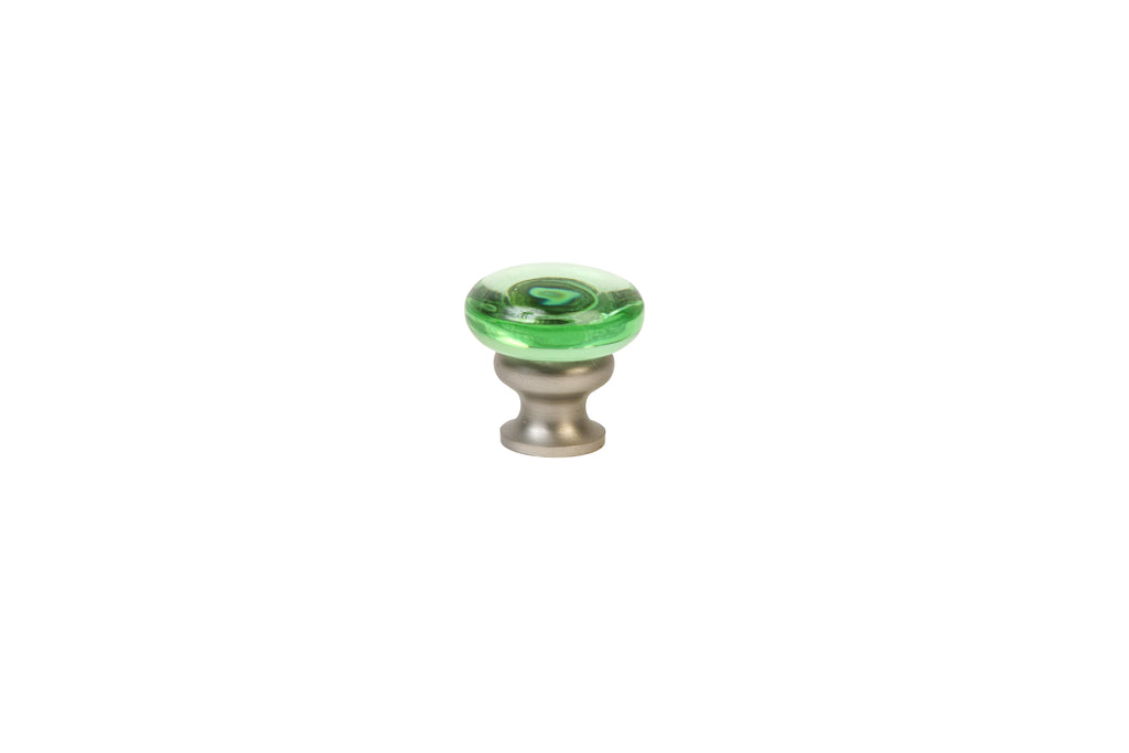 Mushroom Glass Knob by Lew's Hardware - 1-1/8" - Brushed Nickel - Transparent Green - New York Hardware
