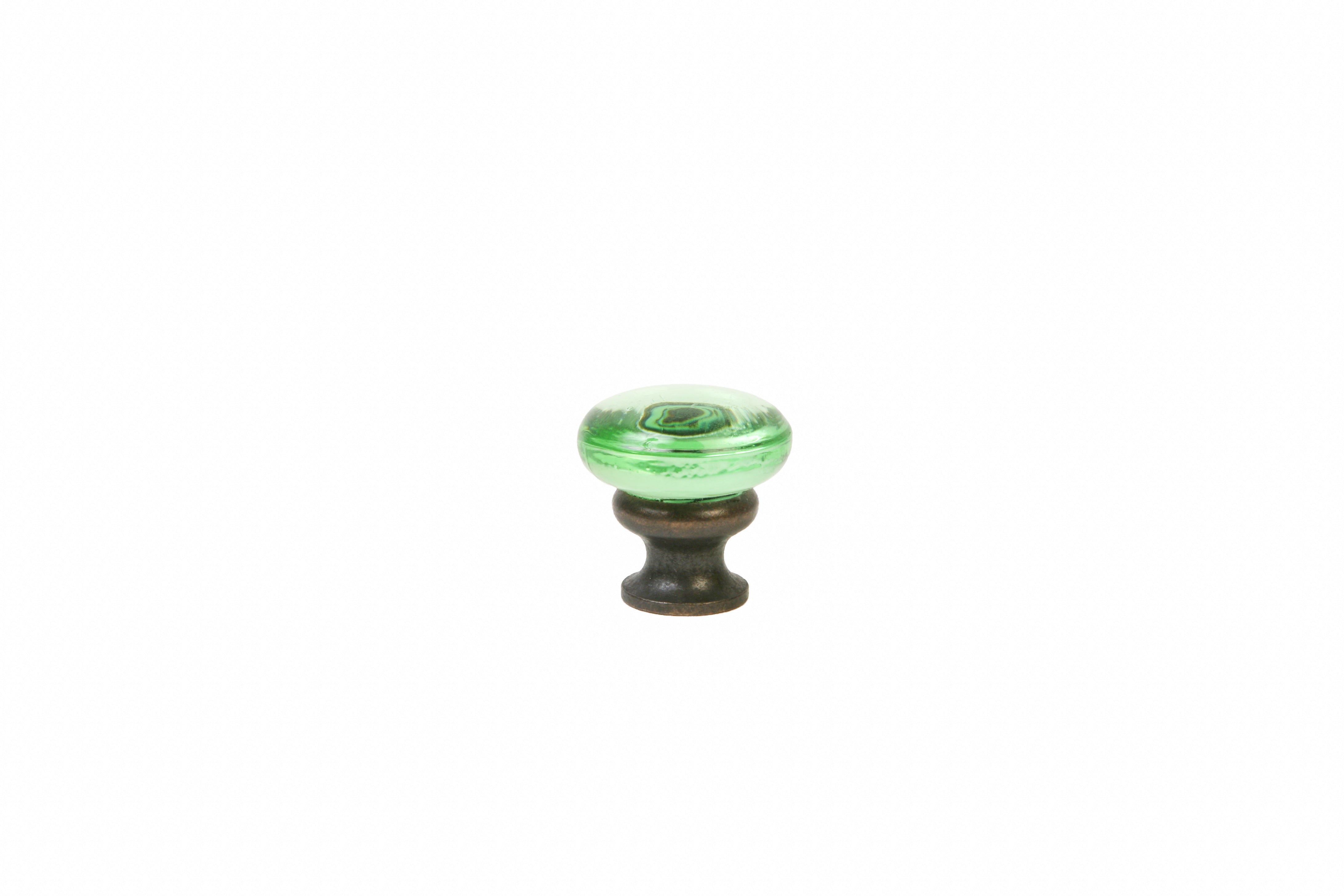 Mushroom Glass Knob by Lew's Hardware - 1-1/8" - Oil-rubbed Bronze - Transparent Green - New York Hardware