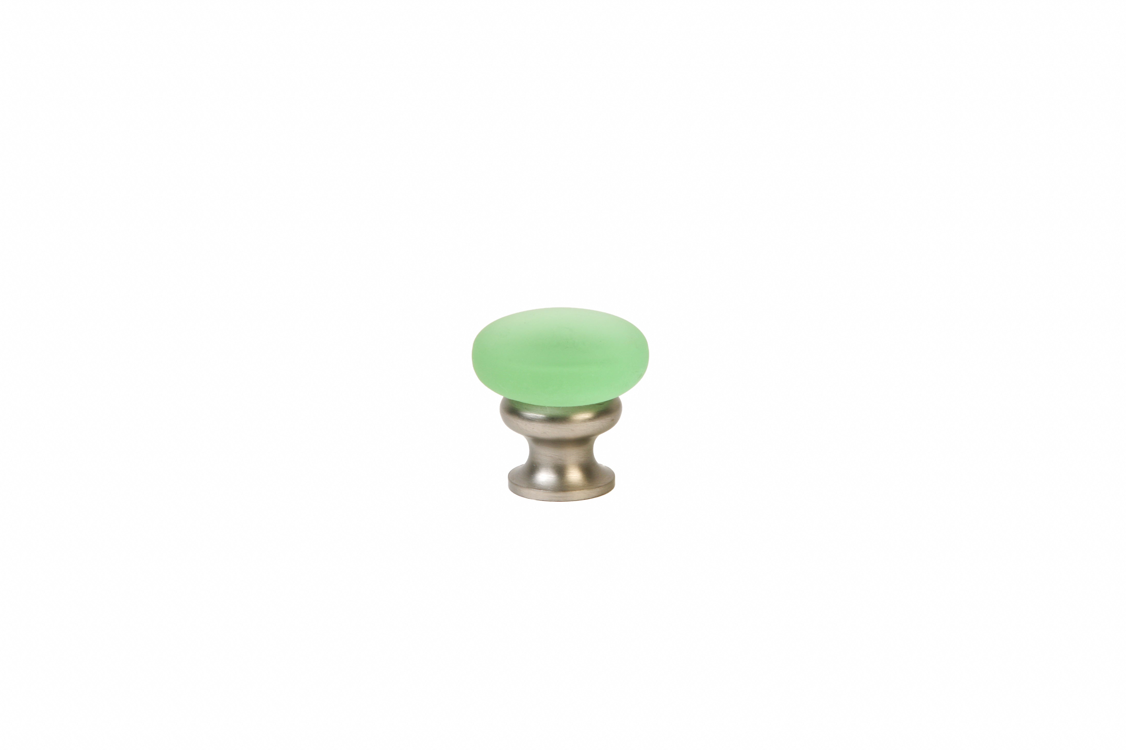 Mushroom Glass Knob by Lew's Hardware - 1-1/8" - Brushed Nickel - Frosted Green - New York Hardware