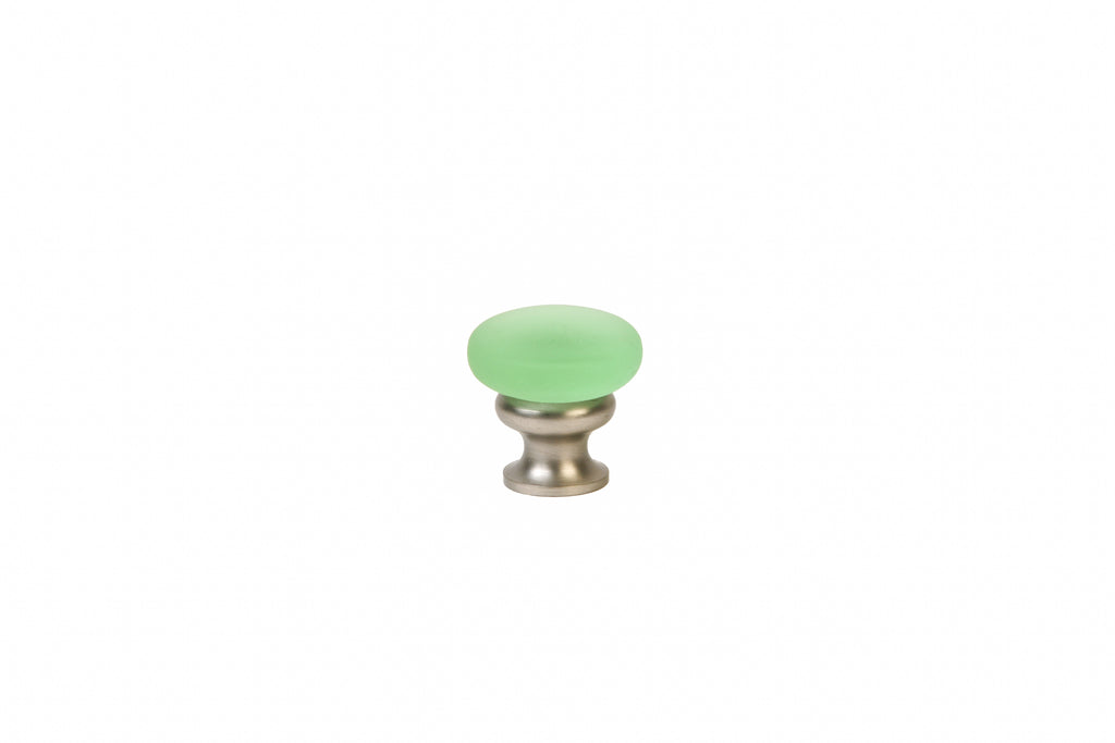 Mushroom Glass Knob by Lew's Hardware - 1-1/8" - Brushed Nickel - Frosted Green - New York Hardware