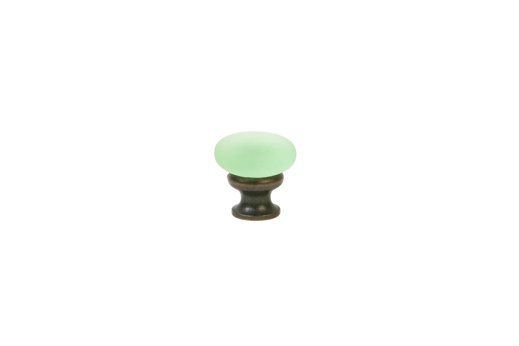 Mushroom Glass Knob by Lew's Hardware - 1-1/8" - Oil-rubbed Bronze - Frosted Green - New York Hardware