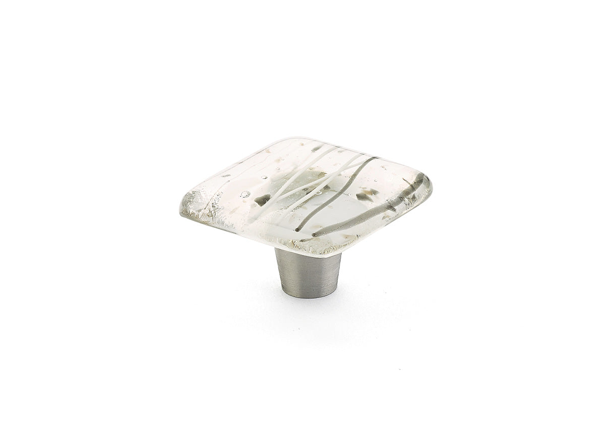 Ice Confetti White Grey Glass Square Knob by Schaub - New York Hardware