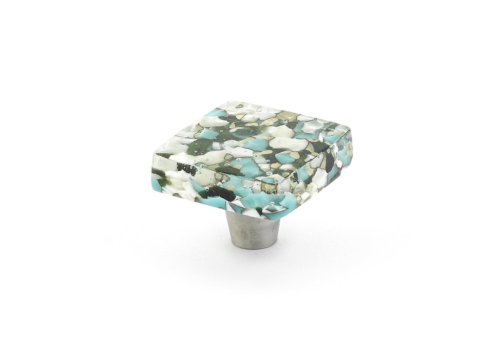 Ice Green Blue Pebbles Glass Square Knob by Schaub - New York Hardware