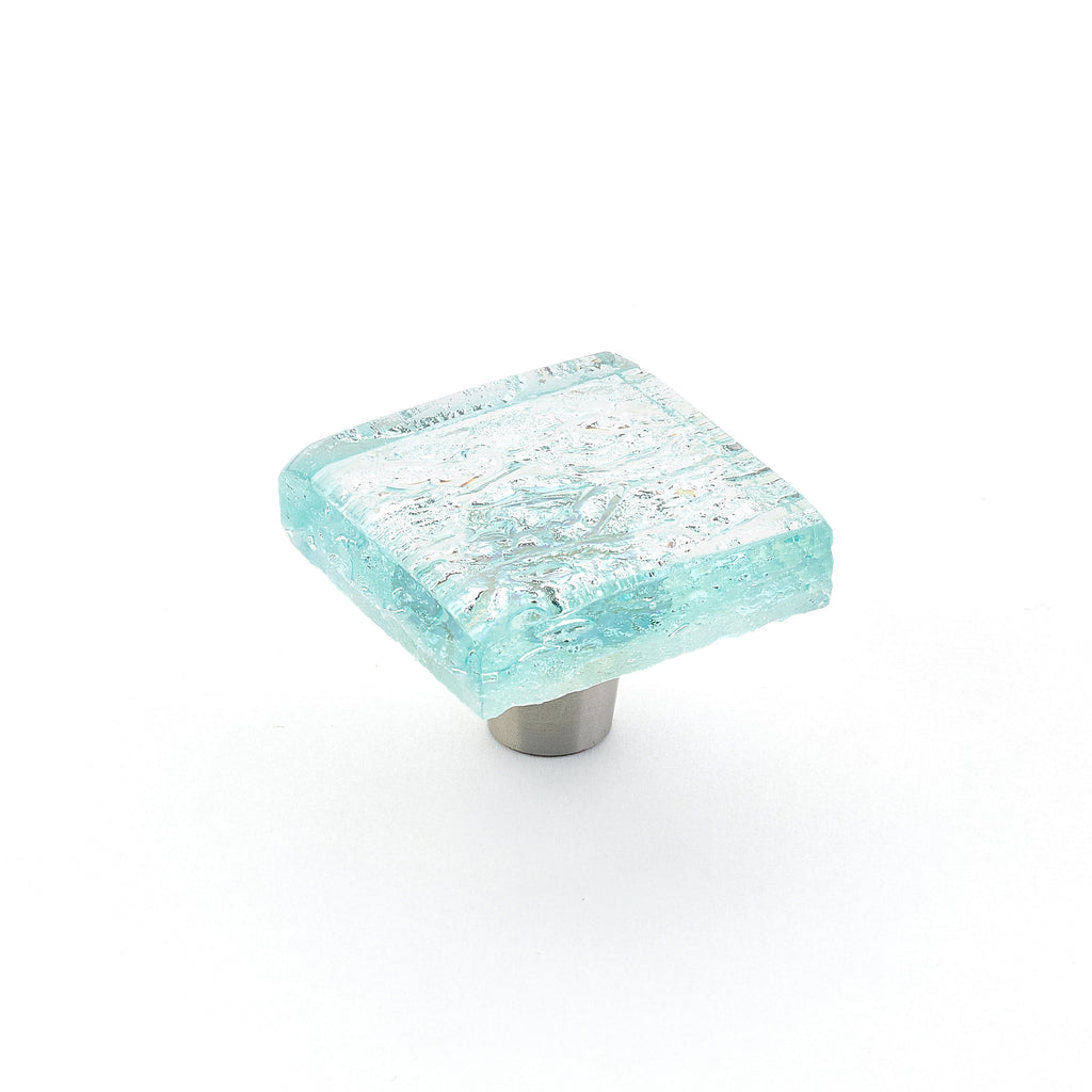 Ice Pearl Aqua Glass Square Knob by Schaub - New York Hardware