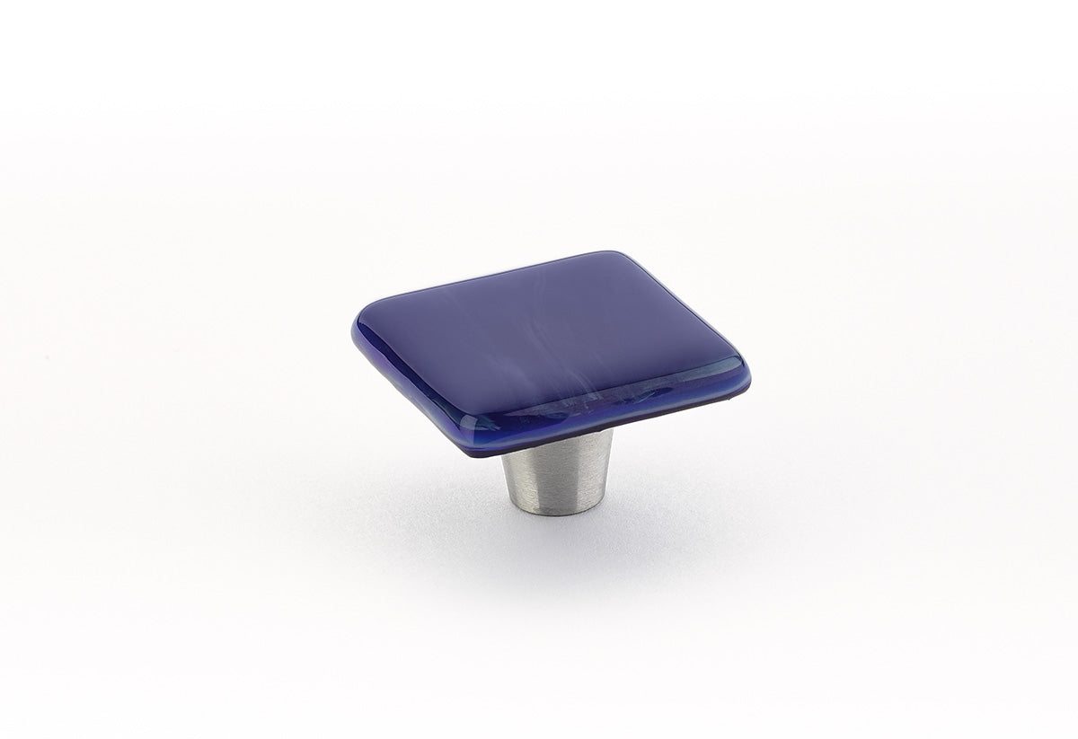 Ice Sapphire Silk Glass Square Knob by Schaub - New York Hardware