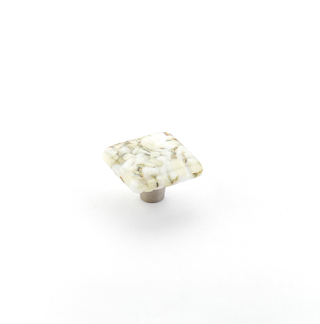 Ice White Lace Pebbles Glass Square Knob by Schaub - New York Hardware