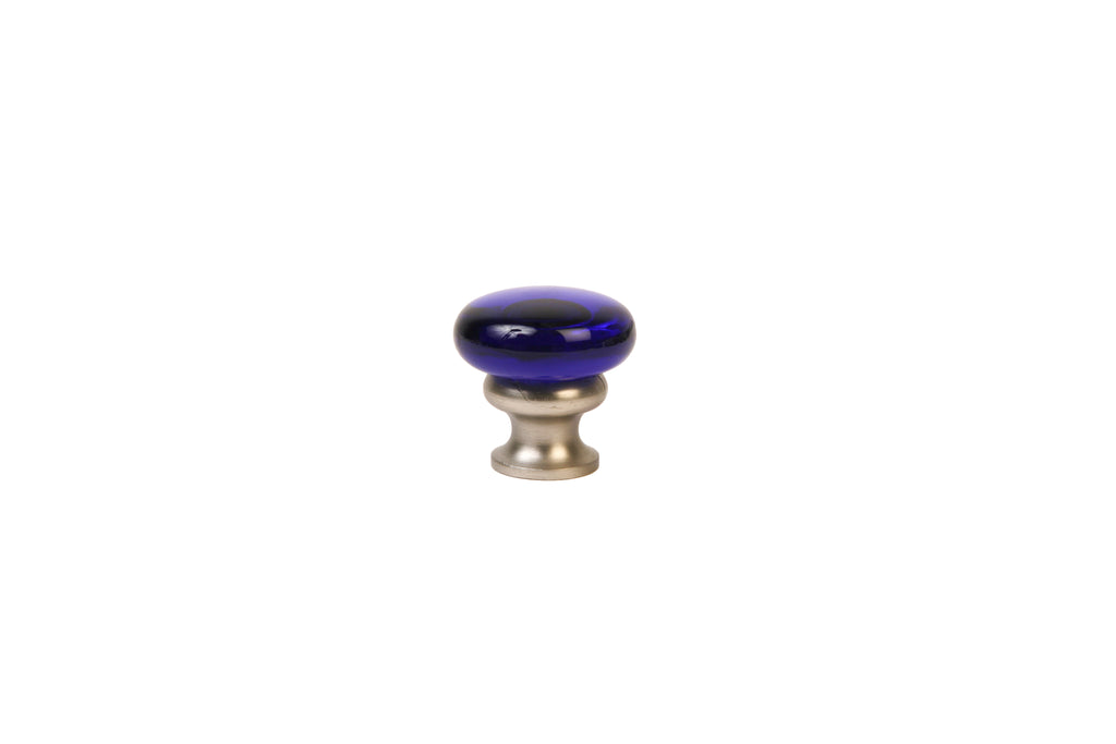 Mushroom Glass Knob by Lew's Hardware - 1-1/8" - Brushed Nickel - Transparent Cobalt - New York Hardware