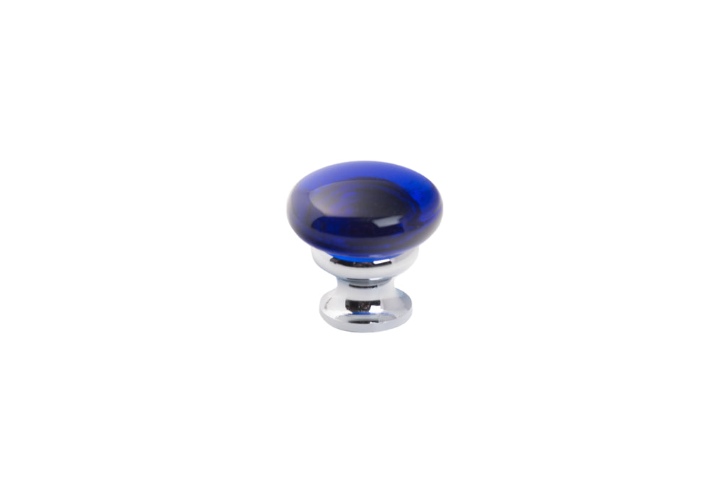 Mushroom Glass Knob by Lew's Hardware - 1-1/8" - Polished Chrome - Transparent Cobalt - New York Hardware