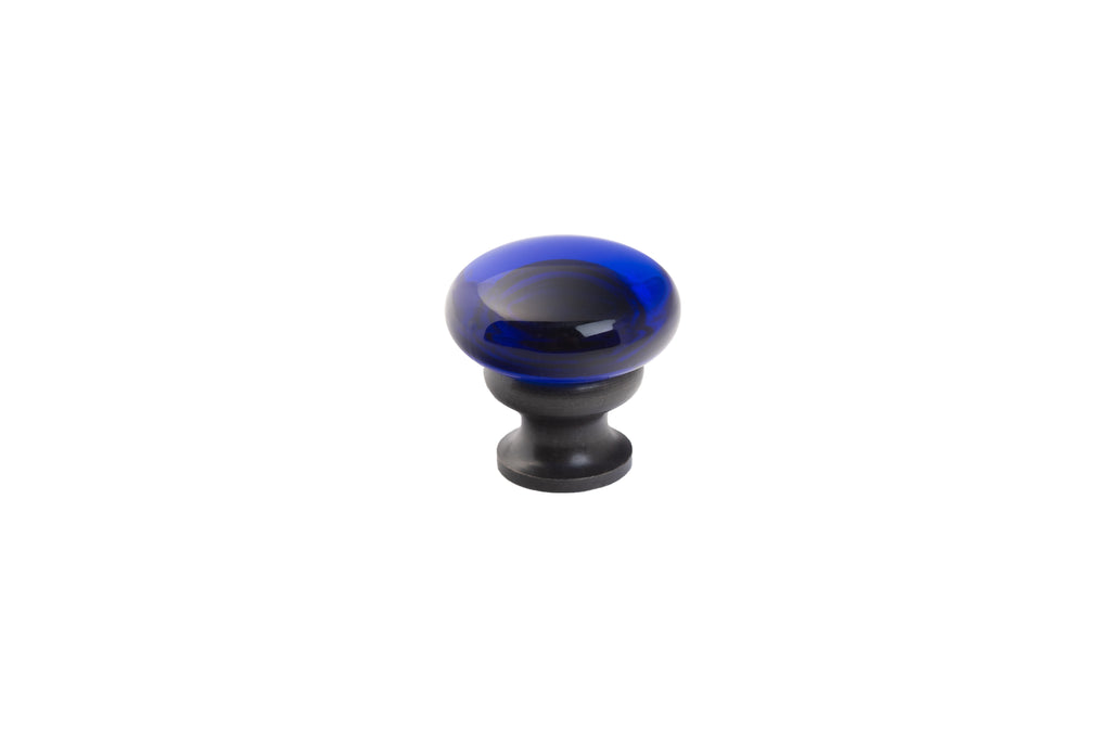 Mushroom Glass Knob by Lew's Hardware - 1-1/8" - Oil-rubbed Bronze - Transparent Cobalt - New York Hardware