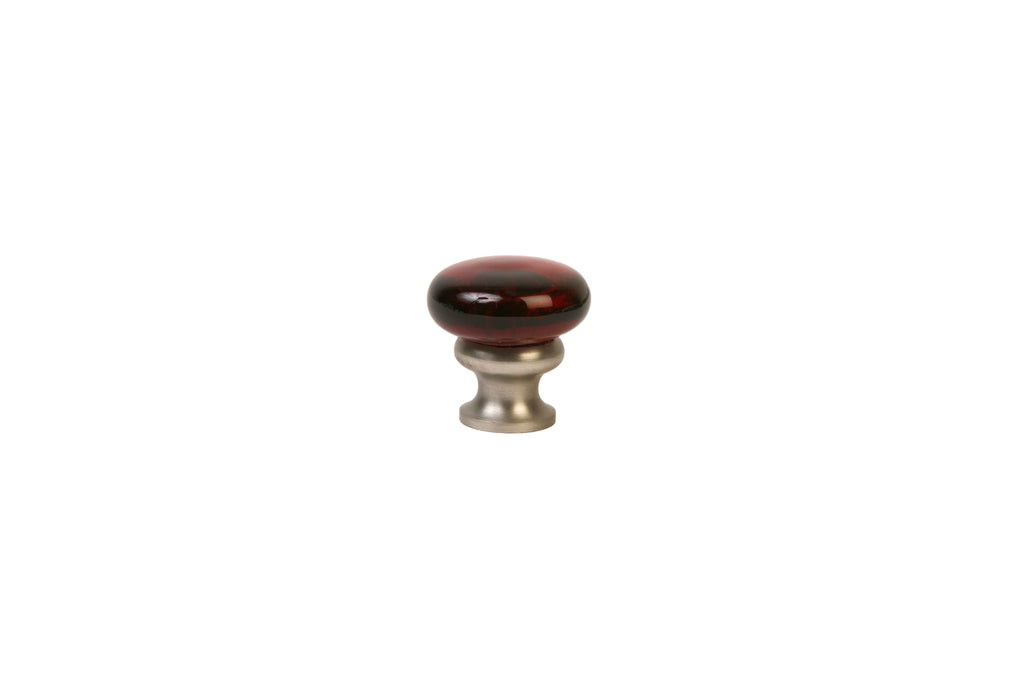 Mushroom Glass Knob by Lew's Hardware - 1-1/8" - Brushed Nickel - Transparent Ruby Red - New York Hardware
