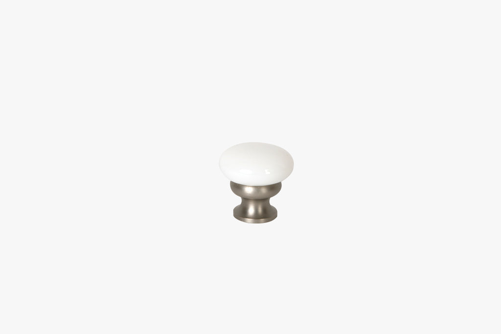 Mushroom Glass Knob by Lew's Hardware - 1-1/8" - Brushed Nickel - Milk White - New York Hardware