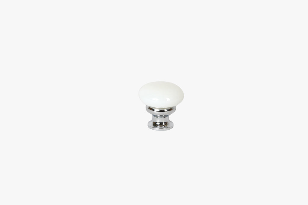 Mushroom Glass Knob by Lew's Hardware - 1-1/8" - Polished Chrome - Milk White - New York Hardware