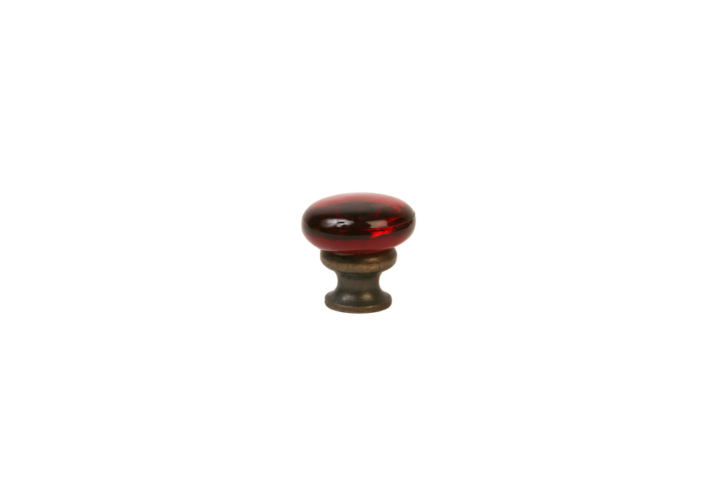 Mushroom Glass Knob by Lew's Hardware - 1-1/8" - Oil-rubbed Bronze - Transparent Ruby Red - New York Hardware