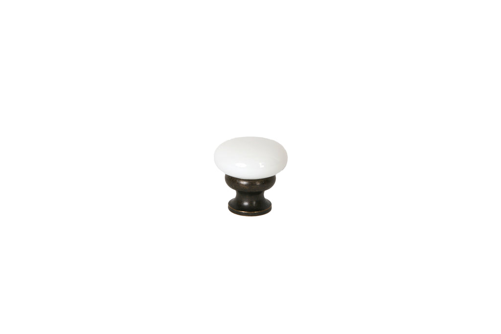Mushroom Glass Knob by Lew's Hardware - 1-1/8" - Oil-rubbed Bronze - Milk White - New York Hardware