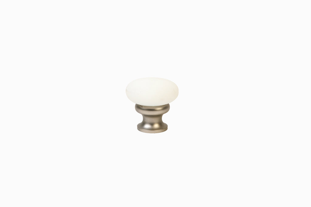 Mushroom Glass Knob by Lew's Hardware - 1-1/8" - Brushed Nickel - Frosted White White - New York Hardware
