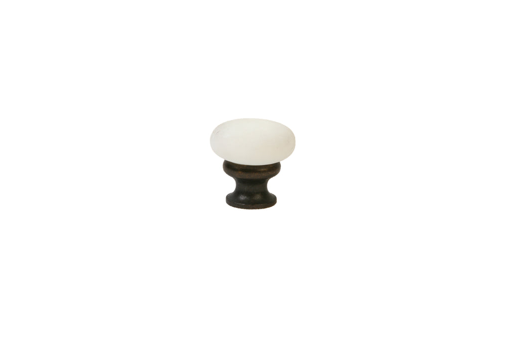Mushroom Glass Knob by Lew's Hardware - 1-1/8" - Oil-rubbed Bronze - Frosted White - New York Hardware
