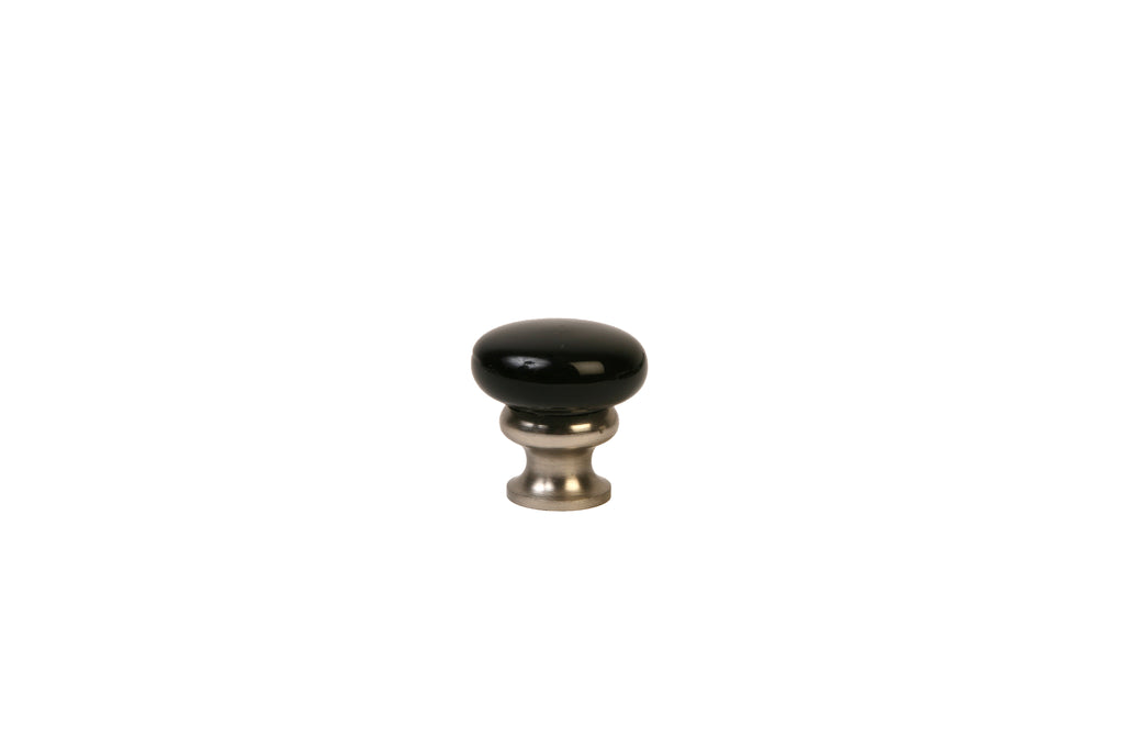 Mushroom Glass Knob by Lew's Hardware - 1-1/8" - Polished Nickel - Black - New York Hardware