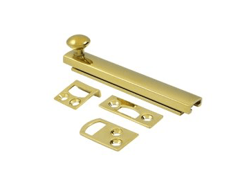 Heavy Duty 4" Surface Bolt, Concealed Screw - PVD - Polished Brass - New York Hardware Online