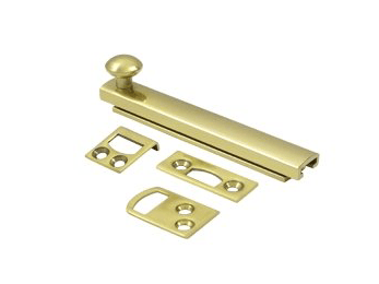 Heavy Duty 4" Surface Bolt, Concealed Screw - Polished Brass - New York Hardware Online