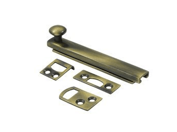 Heavy Duty 4" Surface Bolt, Concealed Screw - Antique Brass - New York Hardware Online