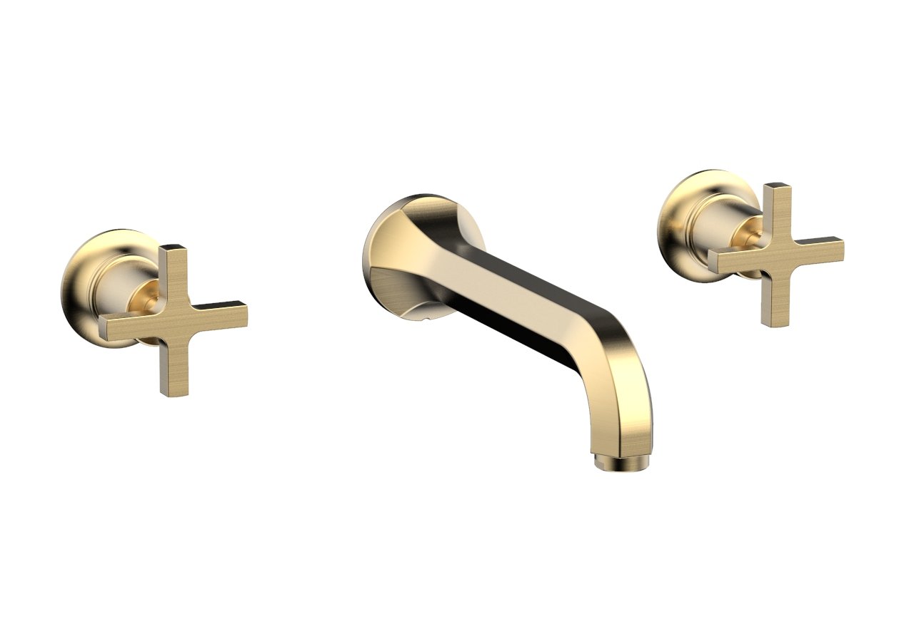 HEX MODERN Wall Lavatory Set   Cross Handles by Phylrich - Polished Nickel