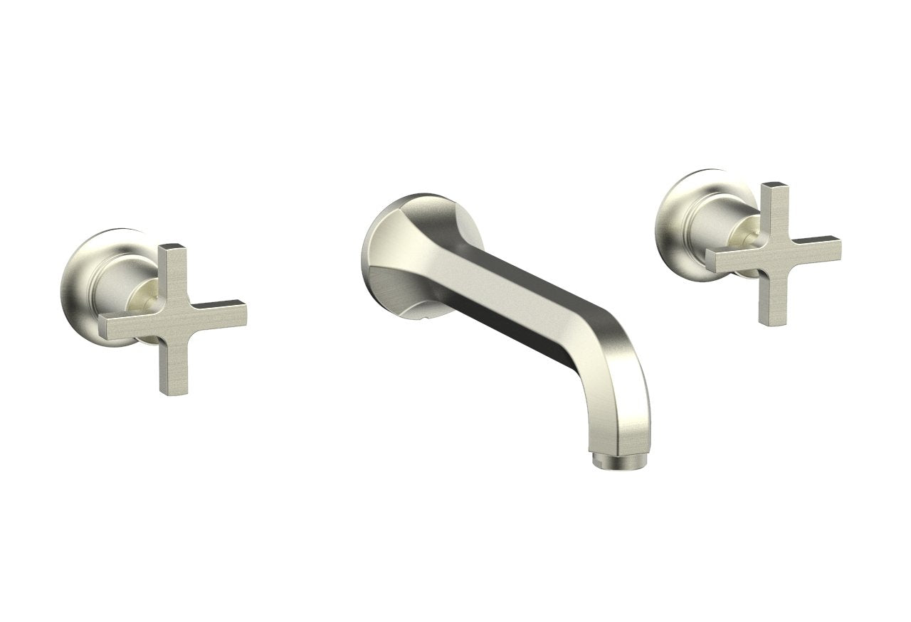 HEX MODERN Wall Lavatory Set   Cross Handles by Phylrich - Satin Nickel
