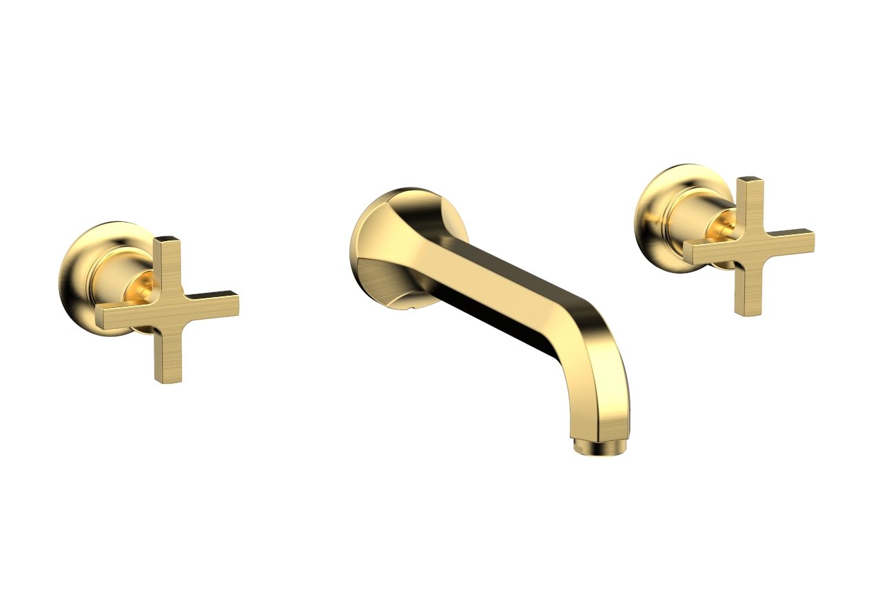 HEX MODERN Wall Lavatory Set   Cross Handles by Phylrich - Satin Gold