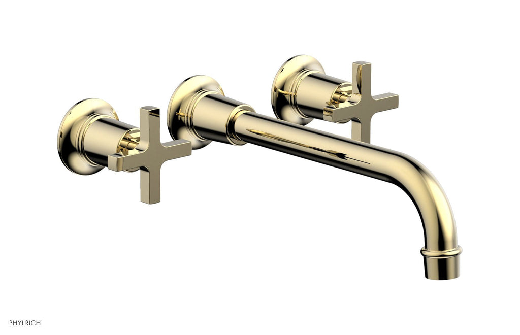 HEX MODERN Wall Lavatory Set 10" Spout   Cross Handles by Phylrich - Polished Brass Uncoated