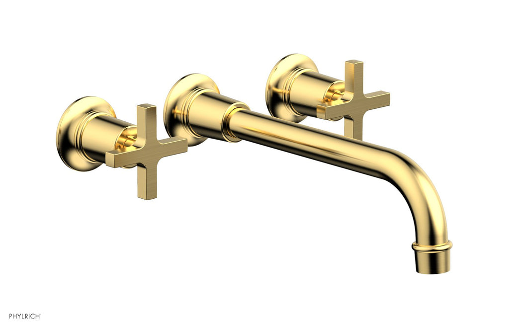 HEX MODERN Wall Lavatory Set 10" Spout   Cross Handles by Phylrich - Satin Gold