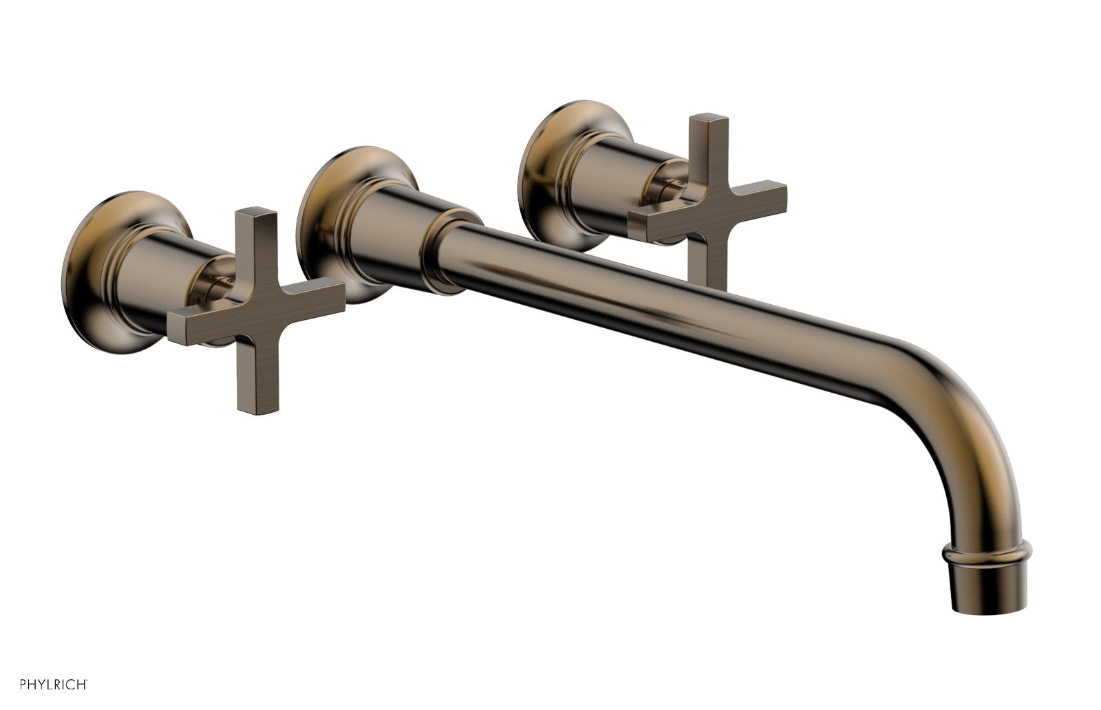 HEX MODERN Wall Lavatory Set 12" Spout   Cross Handles by Phylrich - Antique Brass