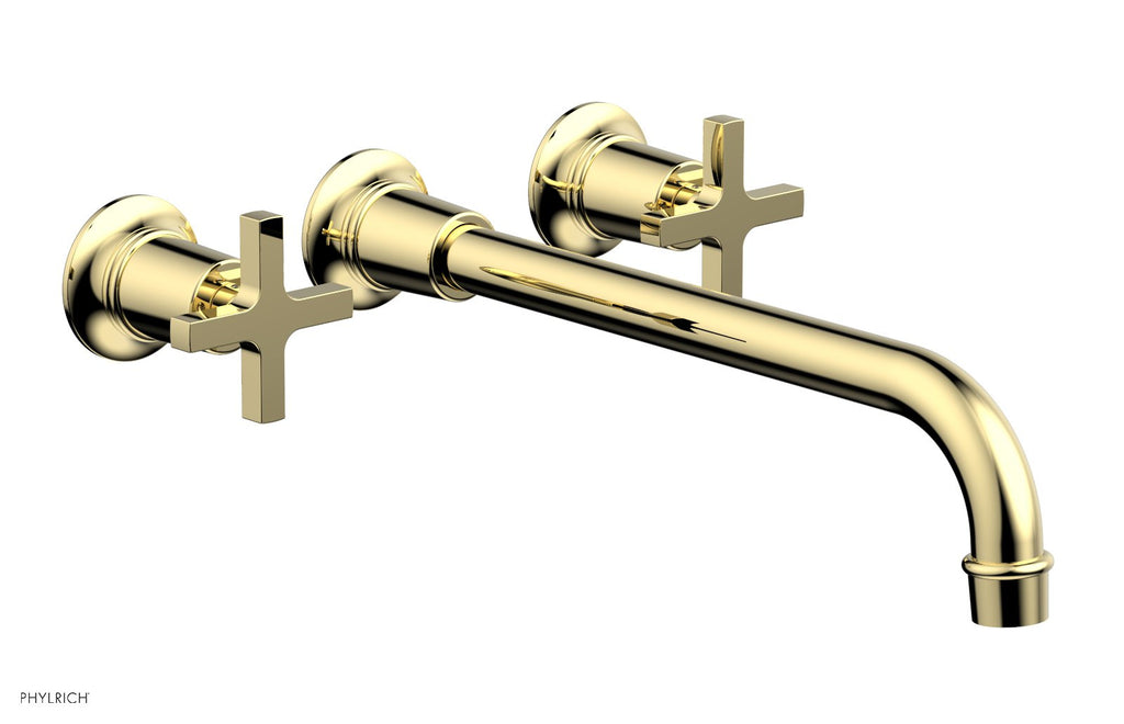 HEX MODERN Wall Lavatory Set 12" Spout   Cross Handles by Phylrich - French Brass
