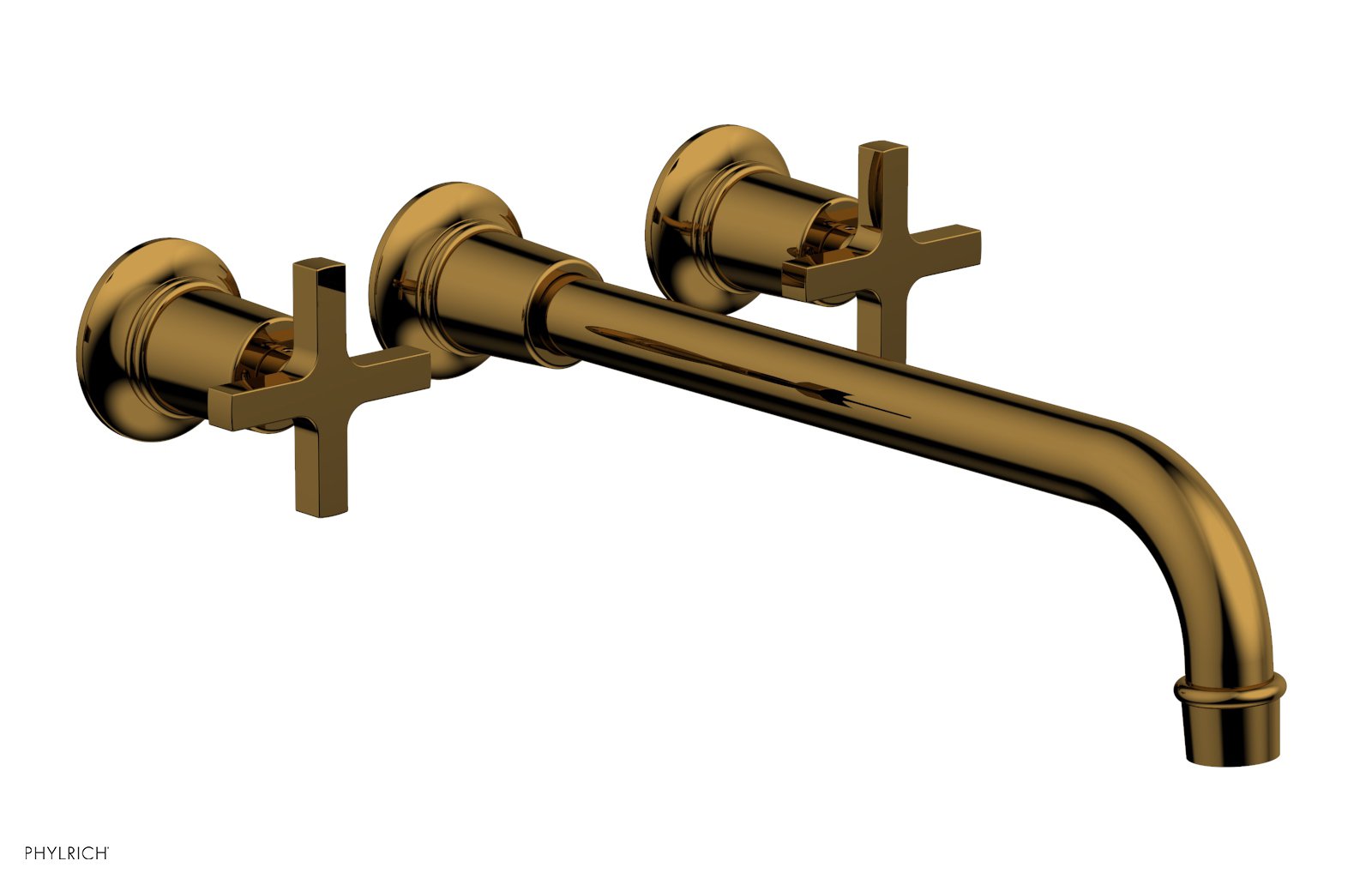 HEX MODERN Wall Lavatory Set 12" Spout   Cross Handles by Phylrich - Polished Gold