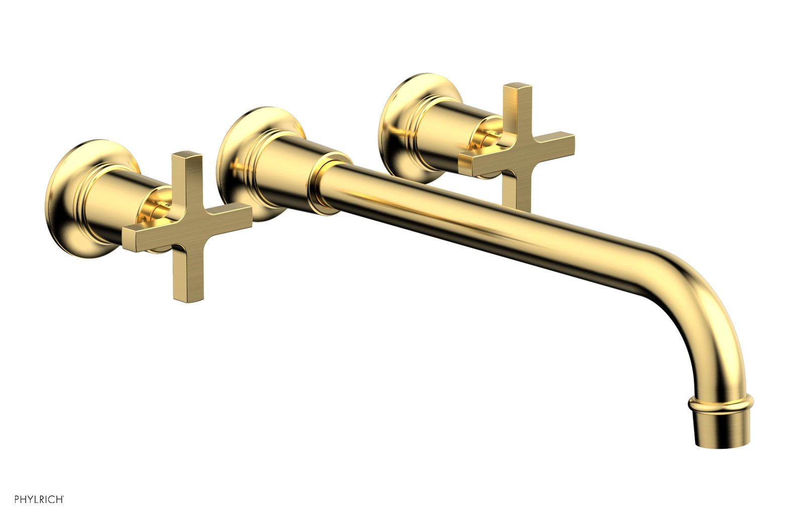 HEX MODERN Wall Lavatory Set 12" Spout   Cross Handles by Phylrich - Burnished Gold