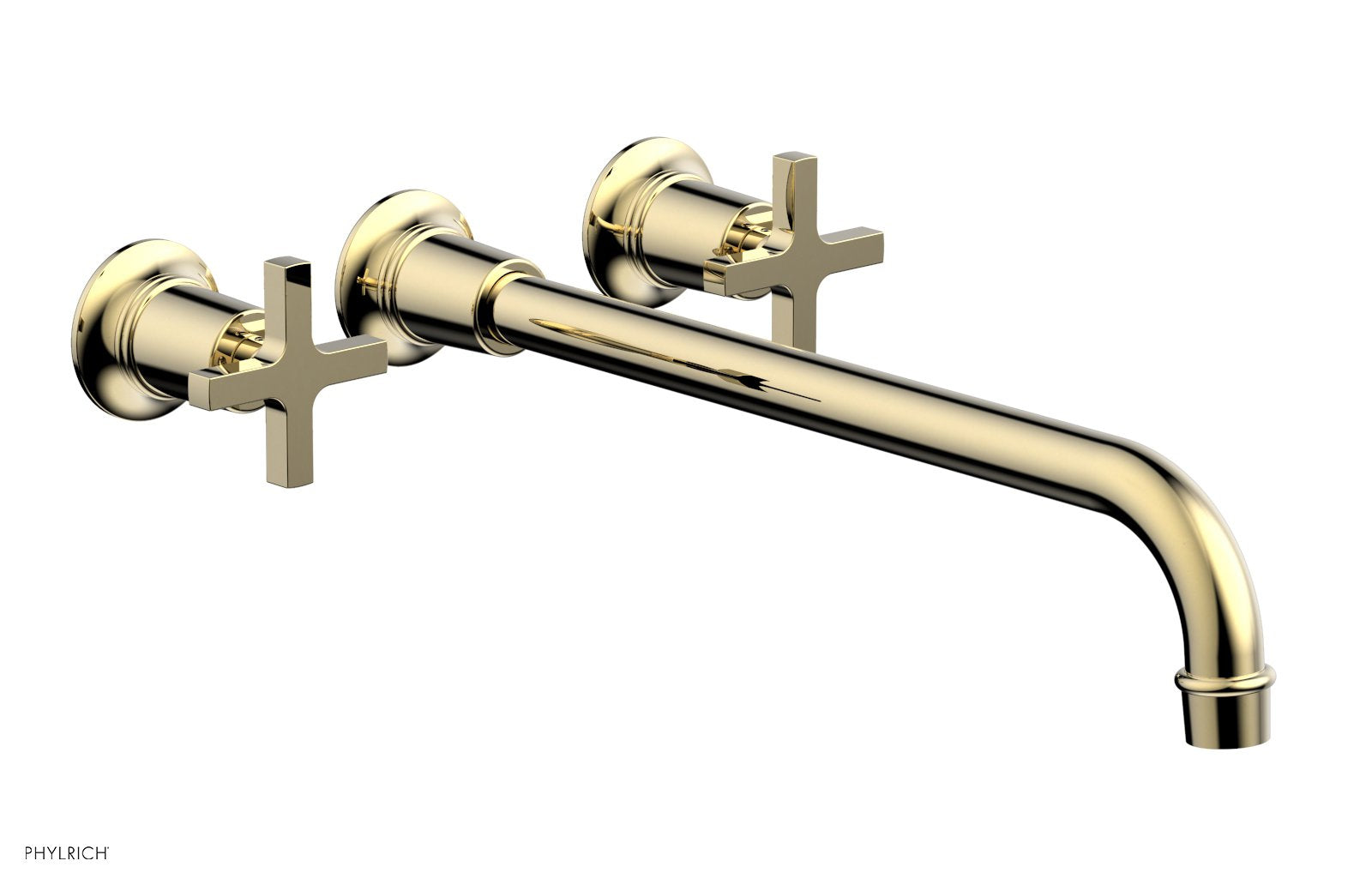 HEX MODERN Wall Lavatory Set 14" Spout   Cross Handles by Phylrich - Polished Brass Uncoated