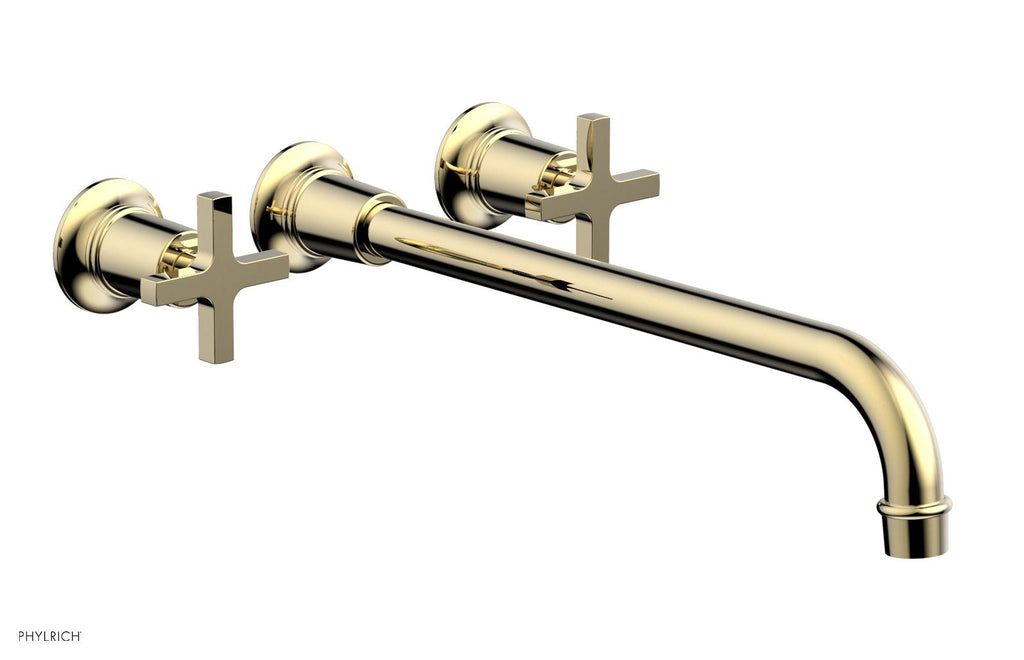 HEX MODERN Wall Lavatory Set 14" Spout   Cross Handles by Phylrich - Polished Brass Uncoated
