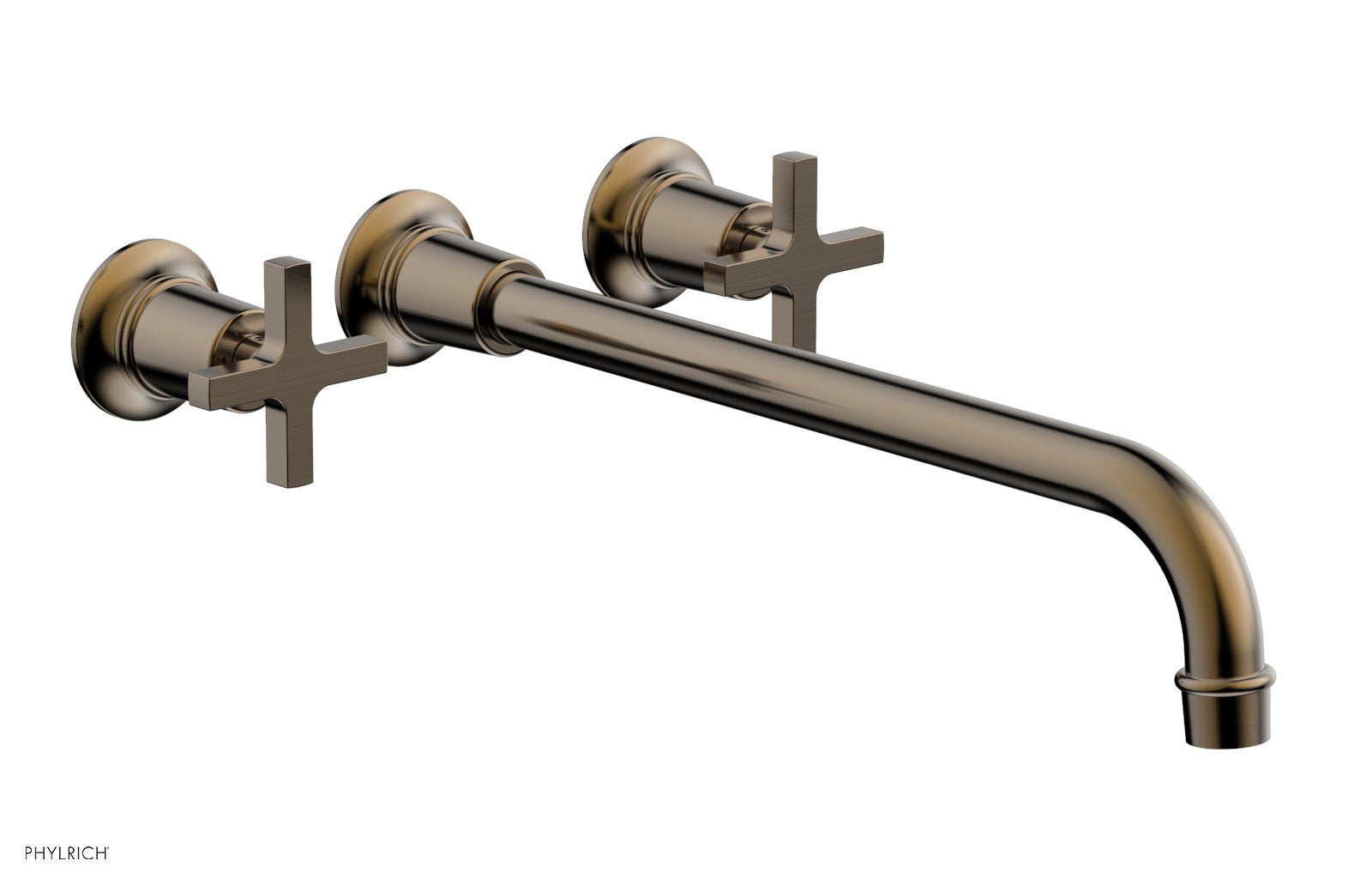 HEX MODERN Wall Lavatory Set 14" Spout   Cross Handles by Phylrich - Antique Brass