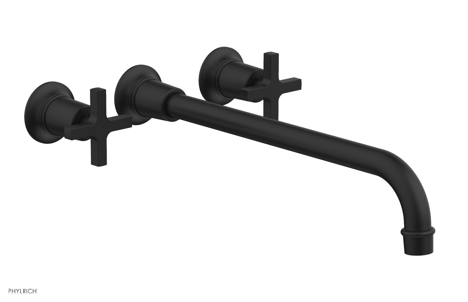 HEX MODERN Wall Lavatory Set 14" Spout   Cross Handles by Phylrich - Matte Black