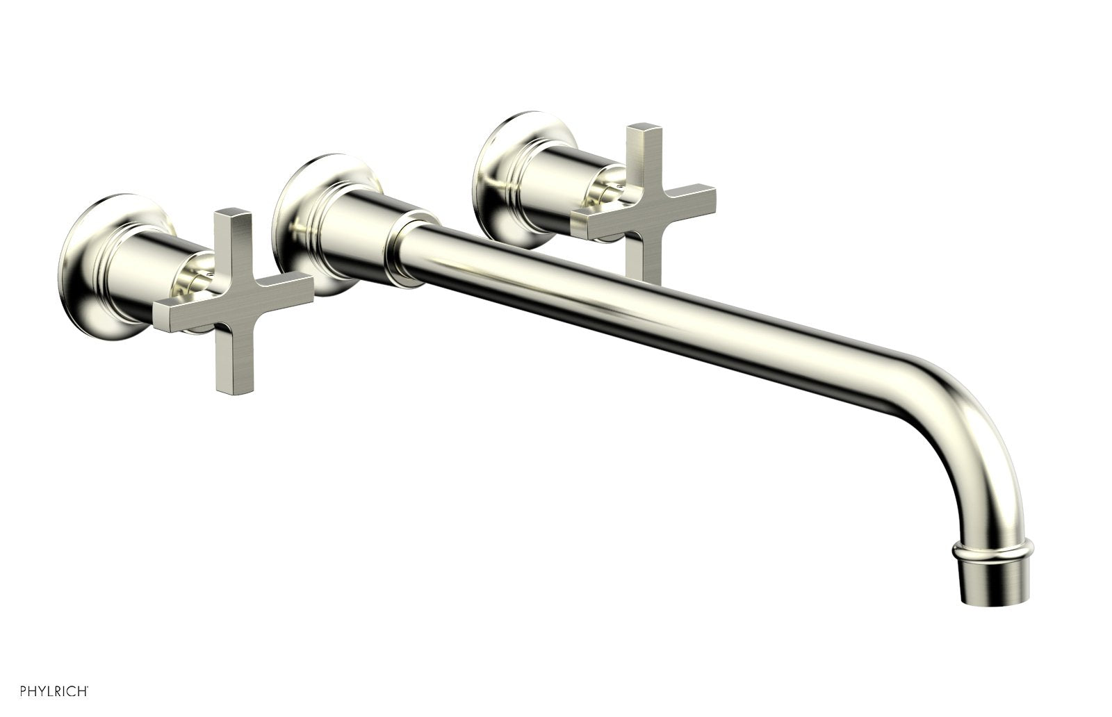 HEX MODERN Wall Lavatory Set 14" Spout   Cross Handles by Phylrich - Satin Nickel