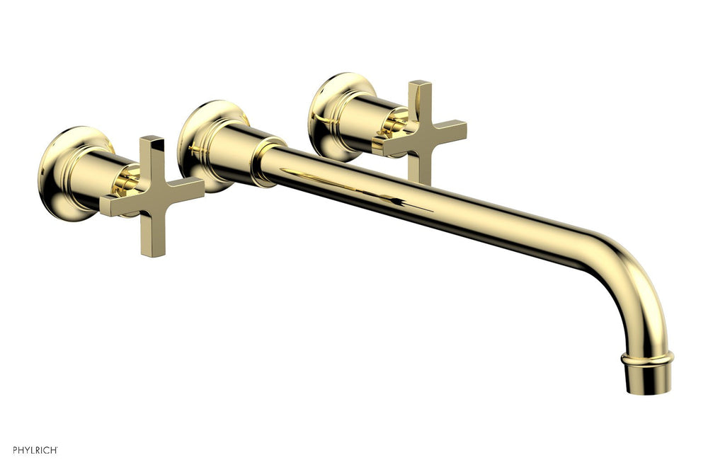 HEX MODERN Wall Lavatory Set 14" Spout   Cross Handles by Phylrich - Polished Brass