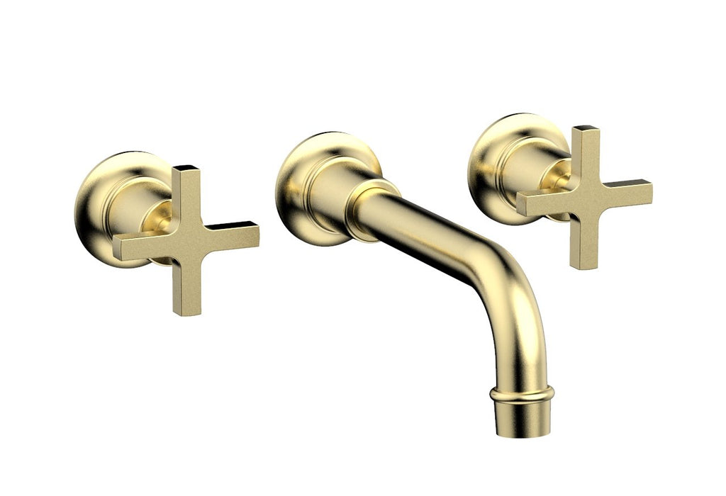 HEX MODERN Wall Lavatory Set 8 1/4" Spout   Cross Handles by Phylrich - Polished Brass Uncoated