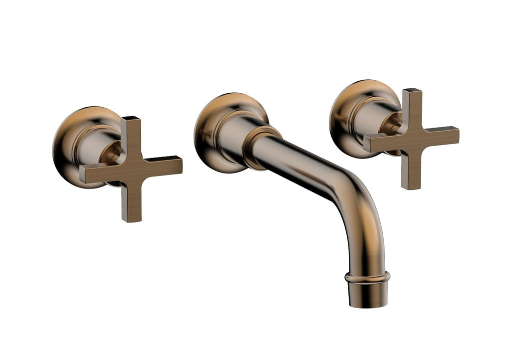 HEX MODERN Wall Lavatory Set 8 1/4" Spout   Cross Handles by Phylrich - Old English Brass