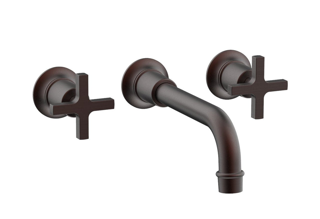 HEX MODERN Wall Lavatory Set 8 1/4" Spout   Cross Handles by Phylrich - Weathered Copper
