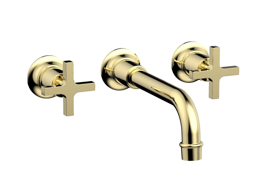 HEX MODERN Wall Lavatory Set 8 1/4" Spout   Cross Handles by Phylrich - Polished Brass