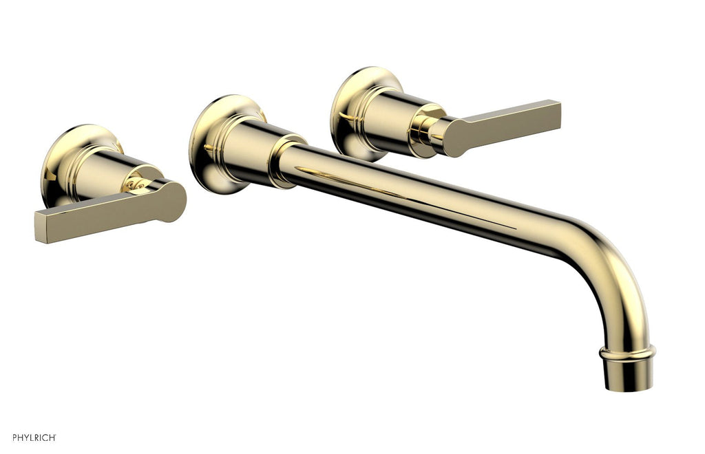 HEX MODERN Wall Lavatory Set 12" Spout   Lever Handles by Phylrich - Polished Brass Uncoated